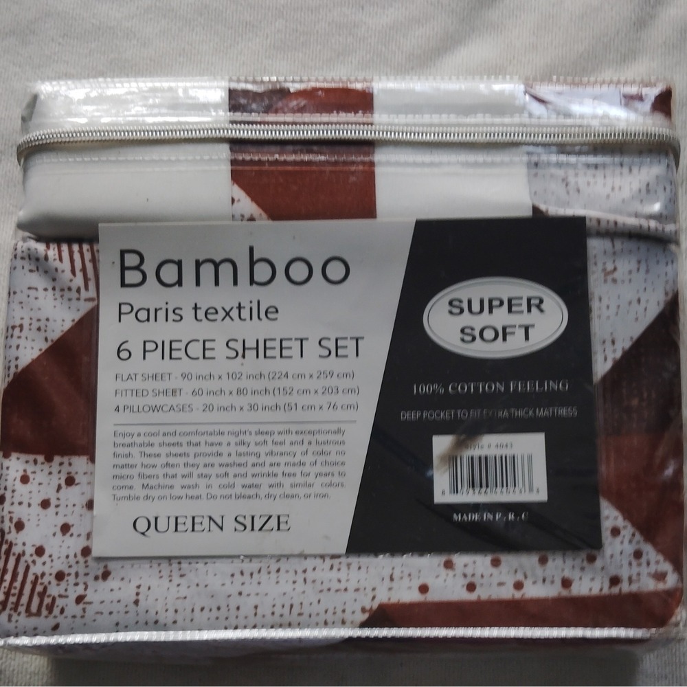 Paris Textile 2000 Series Queen Sheet Set Bamboo Cotton Abstract White Brown